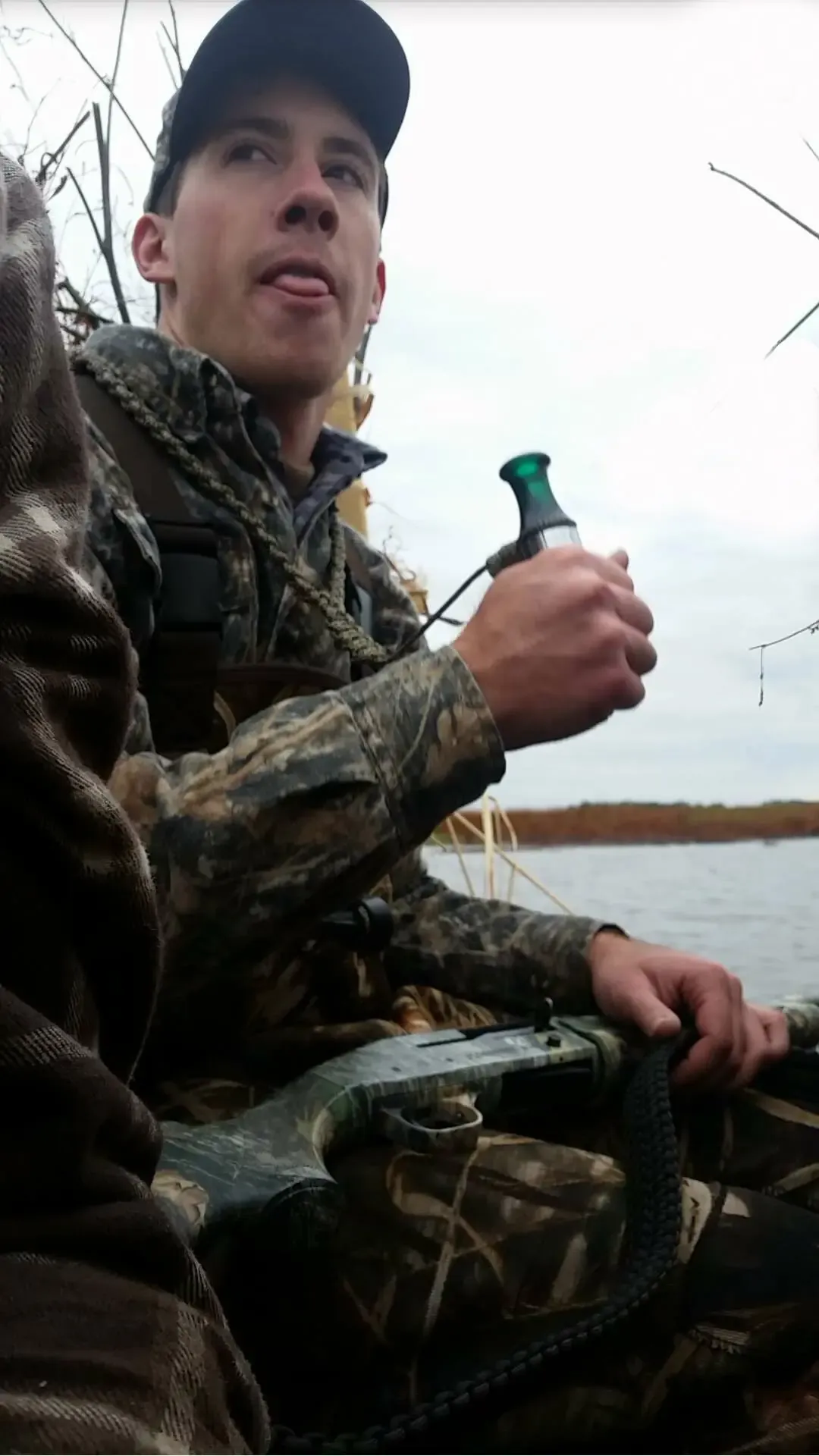 Marcus calling ducks during a public land hunting trip.